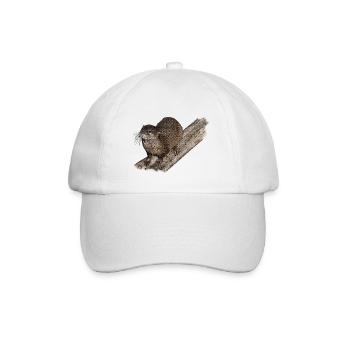 aquatic animals, otter on branch, otter shirts - Baseball Cap - white/white - Front