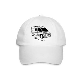Kastenwagen Van mit Text "Wann, wo?" - Baseballkappe - Weiß/Weiß - Vorne