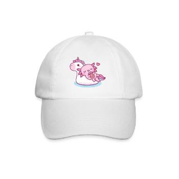 Cute Axolotl Chilling On Unicorn Pool Float Summer - Baseball Cap - white/white - Front