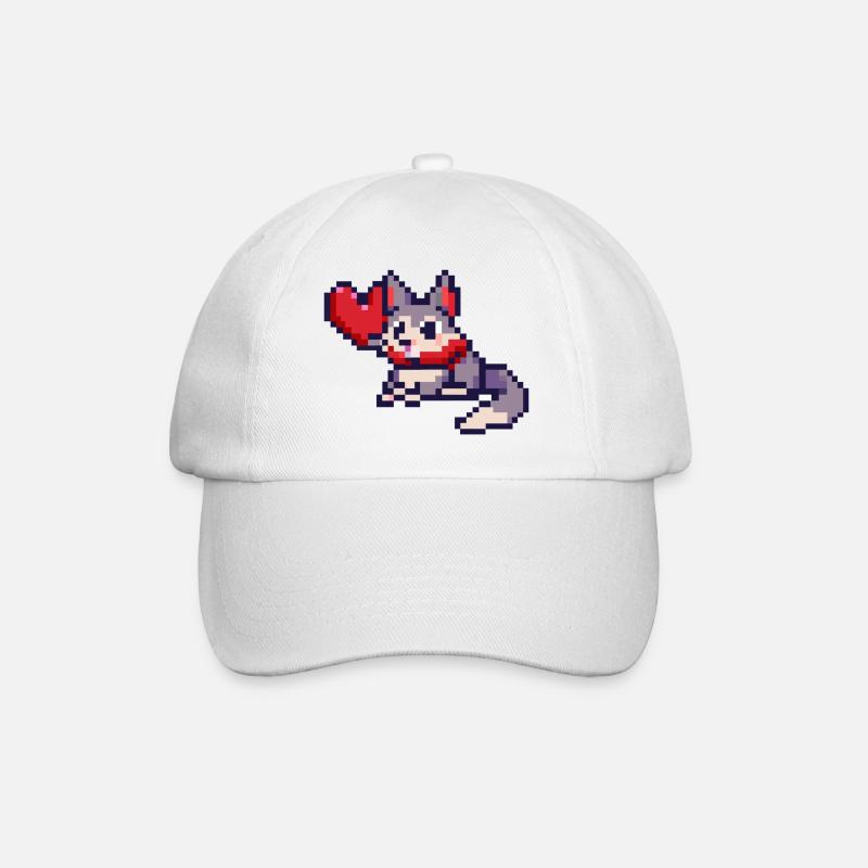 Pixelart Cat with Heart - Baseballkappe - Weiß/Weiß