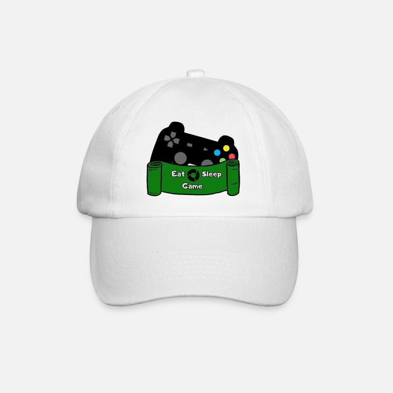 Eat, Sleep, Game and Repeat - Schwarz/Grün - Baseballkappe - Weiß/Weiß