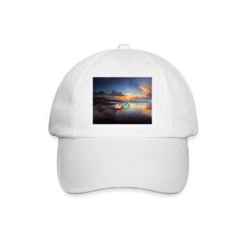 hugadino, dinos on the beach, cute dinosaur - Baseball Cap - white/white - Front