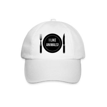 J’aime les animaux! (Fourchette / Couteau / Assiette / Noir) - Casquette classique - blanc/blanc - Devant