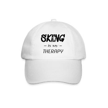 skifahren, ski, skiing is my therapy - Baseballkappe - Weiß/Weiß - Vorne