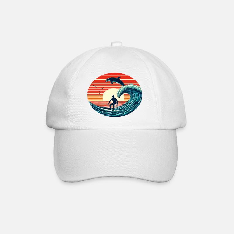 Surfer with dolphin in sunset - Baseball Cap - white/white