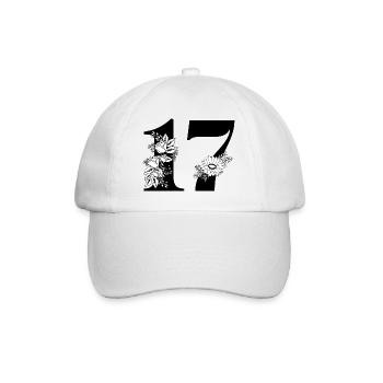Number 17 Black Floral -17th Birthday Floral - Baseball Cap - white/white - Front