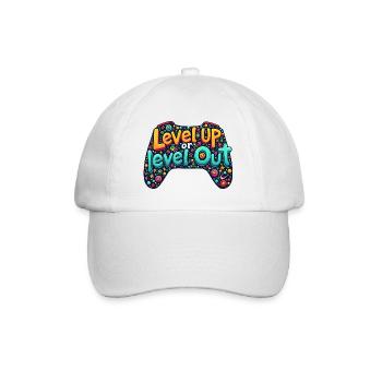 LEVEL UP, OR LEVEL OUT, GAMING QUOTE - Baseball Cap - white/white - Front