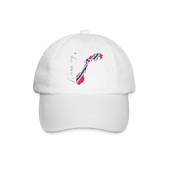 Norwegen Flagge in der Norwegen Landkarte EN - Baseballkappe - Weiß/Weiß - Vorne