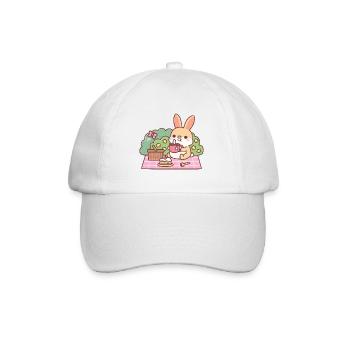 Süßes Kaninchen genießt Tee beim Picknick - Baseballkappe - Weiß/Weiß - Vorne