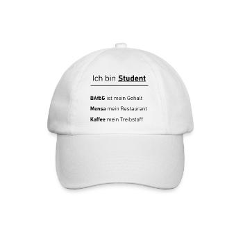 Unispruch "Ich bin Student" Geschenk, Studenten - Baseballkappe - Weiß/Weiß - Vorne