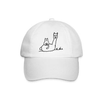 Alpaca Cat Meditation: Contours in Black - Baseball Cap - white/white - Front