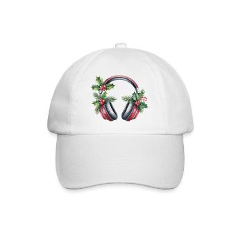 Weihnachtskopfhörer mit Tannengrün - Baseballkappe - Weiß/Weiß - Vorne