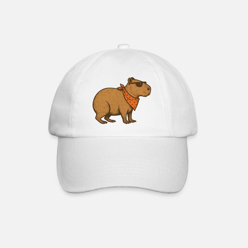 Cooles Capybara mit Sonnenbrille und orangefarbenem Bandana - Baseballkappe - Weiß/Weiß