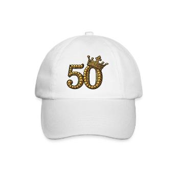 Golden 50 with Crown – Noble Birthday Motif - Baseball Cap - white/white - Front