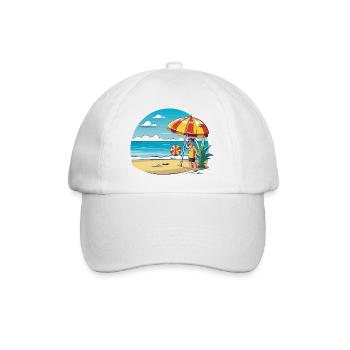 Beach vacation cartoon with umbrella - Baseball Cap - white/white - Front