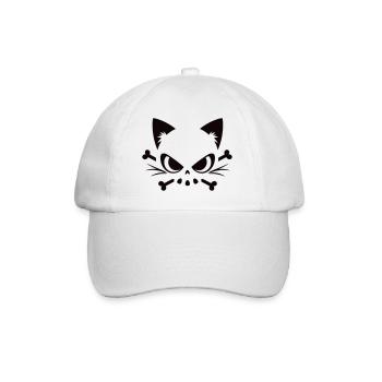 Katzen Totenkopf | Minimal Skull & Bones Motiv - Baseballkappe - Weiß/Weiß - Vorne