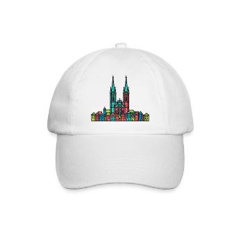 St. Gallen City Skyline Abbey Bibliothek Linienzeichnungen - Baseballkappe - Weiß/Weiß - Vorne