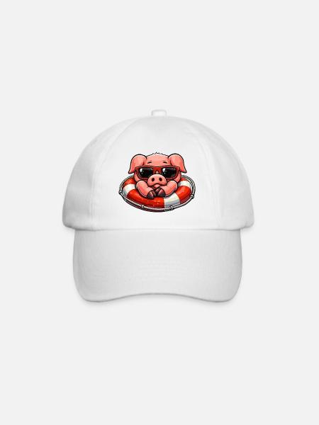 Koel varken in een reddingsboei - Baseballcap - wit/wit