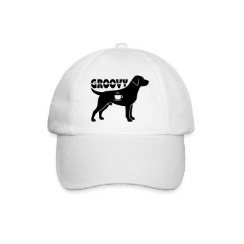 Groovy Hund Kaffee Silhouette Retro - Baseballkappe - Weiß/Weiß - Vorne