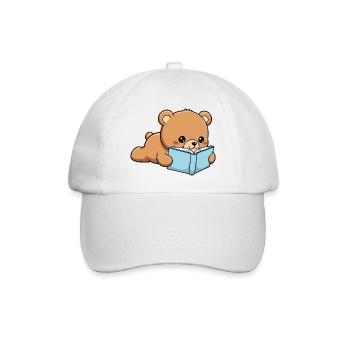 Book Bear Funny Bear reading Book - Baseball Cap - white/white - Front