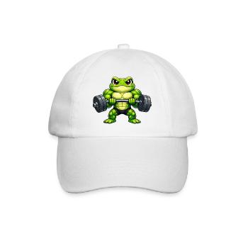 Strong frog with dumbbell cartoon - Baseball Cap - white/white - Front