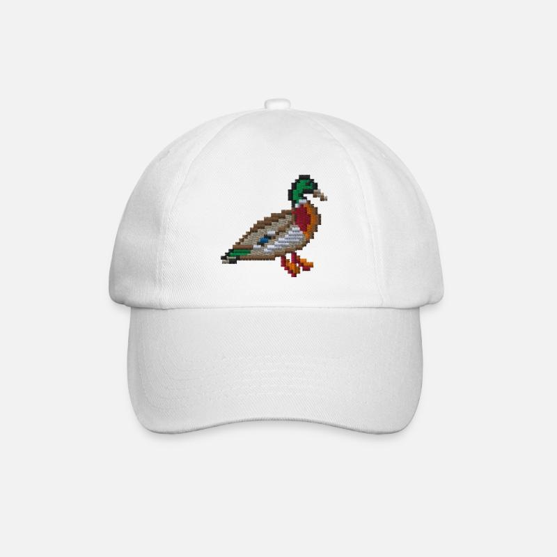 Pixel-Ente bestickt - Baseballkappe - Weiß/Weiß