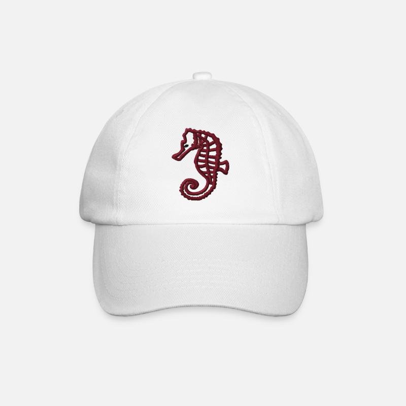 Seepferdchen rot bestickt - Baseballkappe - Weiß/Weiß