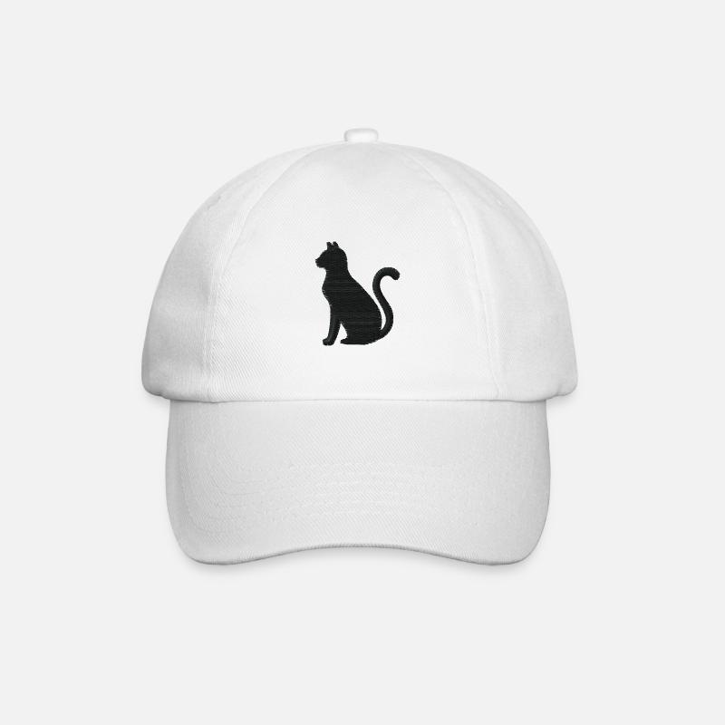 Umriss Katze bestickt - Baseballkappe - Weiß/Weiß