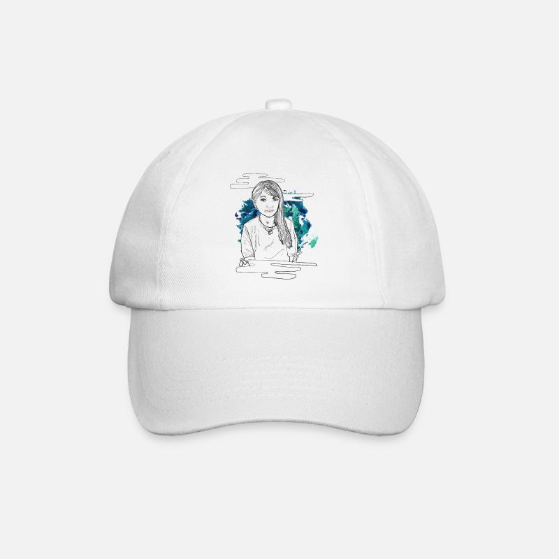 Lächelndes Mädchen mit Muster - Baseballkappe - Weiß/Weiß