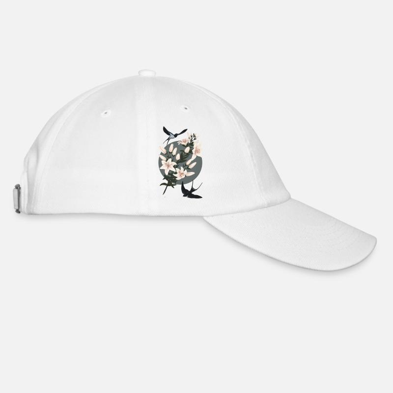 Schwalben und Lilien - Baseballkappe - Weiß/Weiß