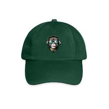 Animal Print T-Shirt Design Monkey with Headphones - Baseball Cap - bottle green - Front