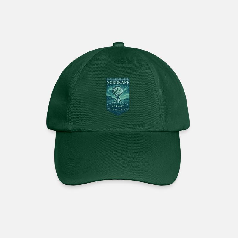 Nordkapp Norway Polar Style Globe & Coordinates - Baseball Cap - bottle green