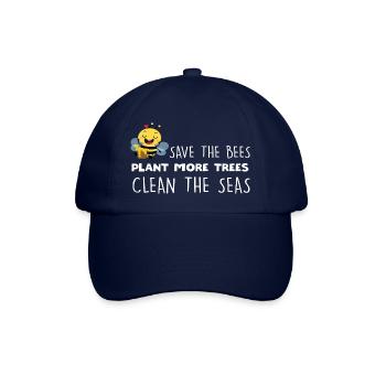 Save the Bees Plant more Trees Clean the Seas - Baseballkappe - Blau/Blau - Vorne