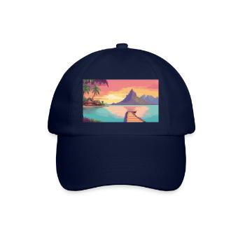 Bora Bora, Französisch-Polynesien - Pixel Art - Baseballkappe - Blau/Blau - Vorne
