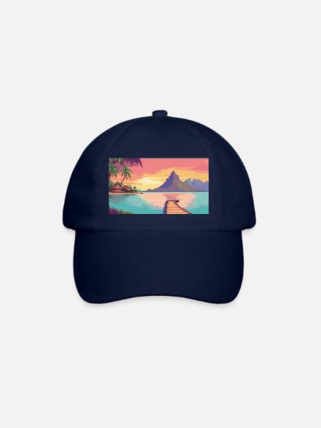 Bora Bora, Französisch-Polynesien - Pixel Art - Baseballkappe - Blau/Blau