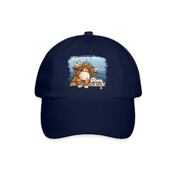Highland Kuh Mit Katze Bauernhof Tierhumor Cartoon - Baseballkappe - Blau/Blau - Vorne