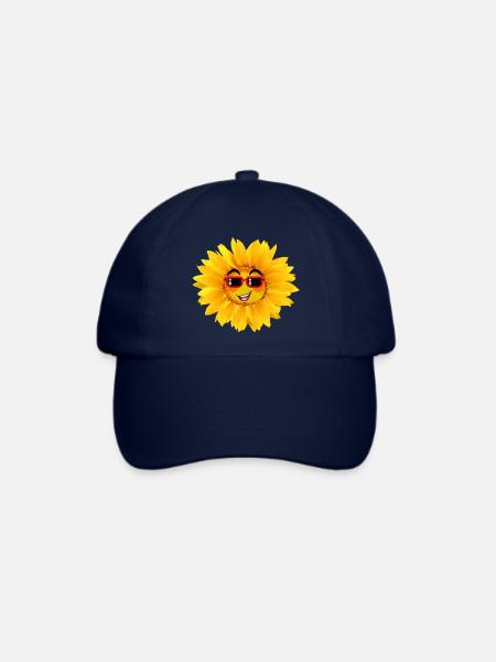 Sonnenblume mit lustigem Gesicht - Baseballkappe - Blau/Blau