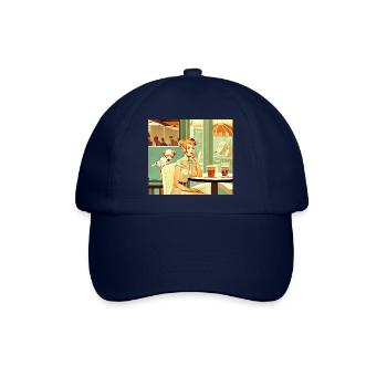 Frau im Cafe mit Hund vintage - Baseballkappe - Blau/Blau - Vorne