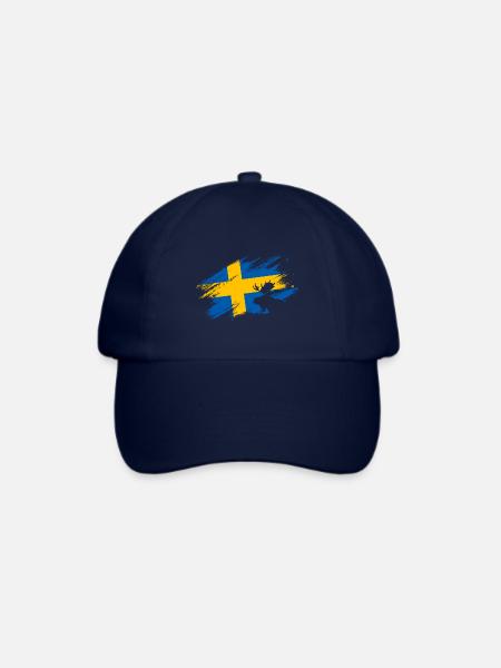 Schweden - Flagge und Elch - Baseballkappe - Blau/Blau