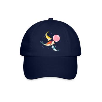 drei bunt schimmernde Walfische mit Bubblegum - Baseballkappe - Blau/Blau - Vorne