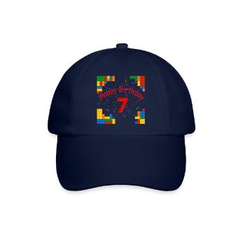 7 Jahre Geburtstag Happy Birthday mit Bausteinen - Baseballkappe - Blau/Blau - Vorne