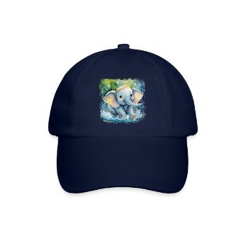 Niedlicher Babyelefant der im Wasser spielt - Baseballkappe - Blau/Blau - Vorne