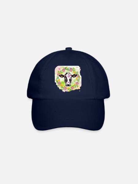Kuhmotiv mit Blumen T-Shirt Vegan Geschenkidee - Baseballkappe - Blau/Blau