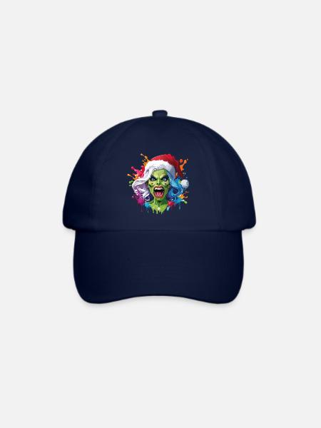 11 Zombie schreiende Weihnachtsfrau Farbtropfenvie - Baseballkappe - Blau/Blau