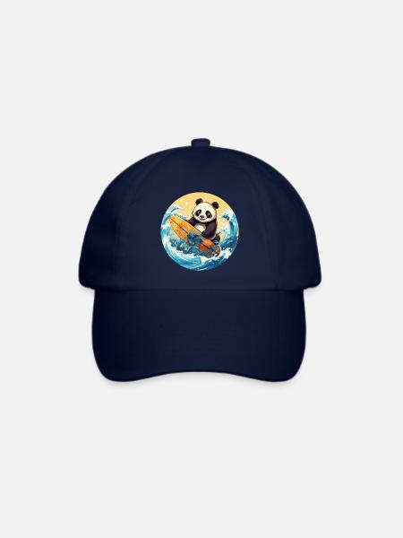 Surfender Panda beim Sonnenuntergang - Baseballkappe - Blau/Blau