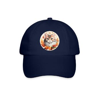 Katze im Herbst mit bunten Blättern - Baseballkappe - Blau/Blau - Vorne
