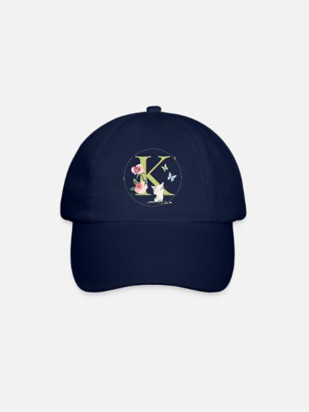 Anfangsbuchstabe K mit Katze - Baseballkappe - Blau/Blau