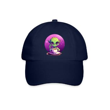 Mitternachts-Kaffee: Der grüne Alien-Trinker - Baseballkappe - Blau/Blau - Vorne
