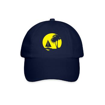 Palmen und Segelschiff, Sommermotiv Silhouette - Baseballkappe - Blau/Blau - Vorne