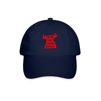 Trainieren, Essen, Schlafen, Wiederholen, Sport, Muskeln - Baseballkappe - Blau/Blau - Vorne